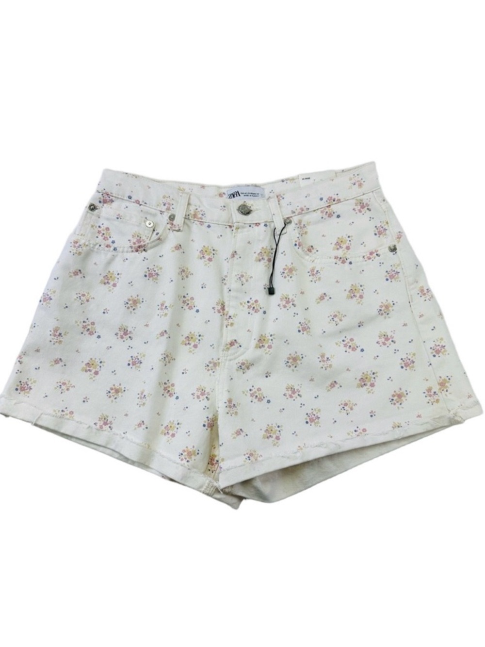 Zara cream cotton hi rise womens shorts Floral Size 10 NEW Cottagecore dainty